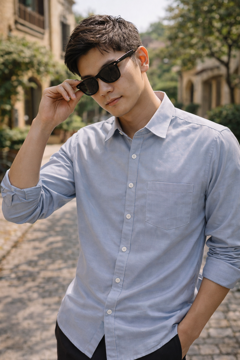 Men's Light Blue Slim Fit Casual Shirt 7
