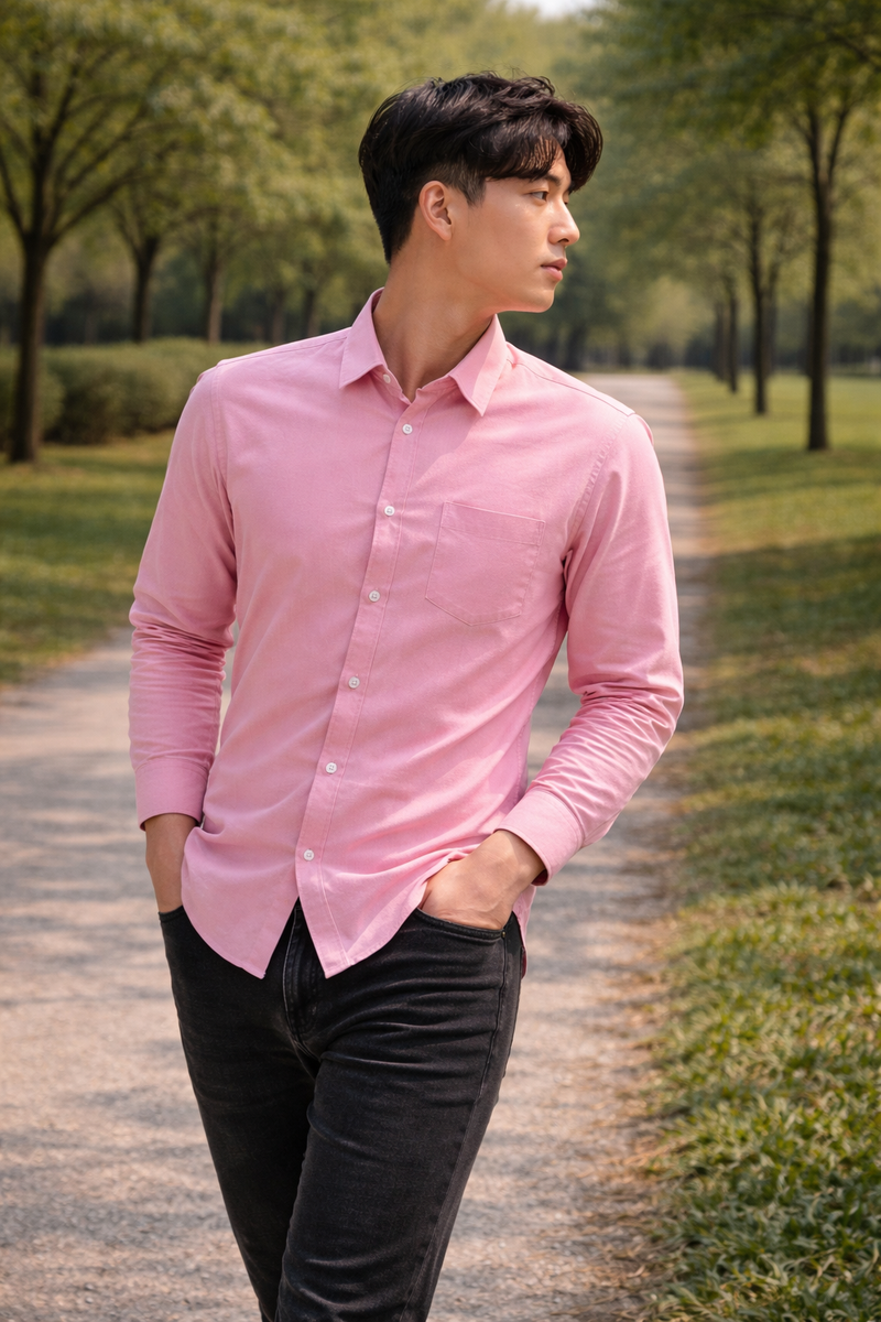 Men's Pink Slim Fit Casual Shirt 8