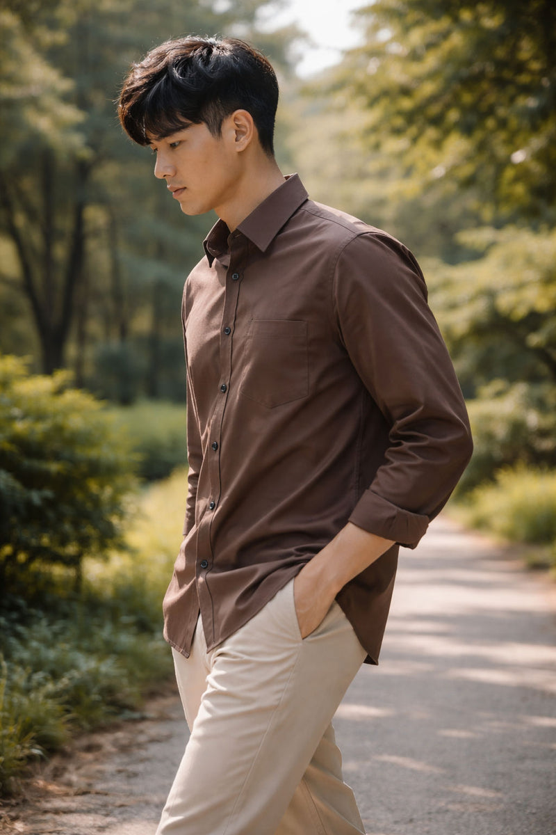 Mens Brown Slim Fit Casual Shirt 2