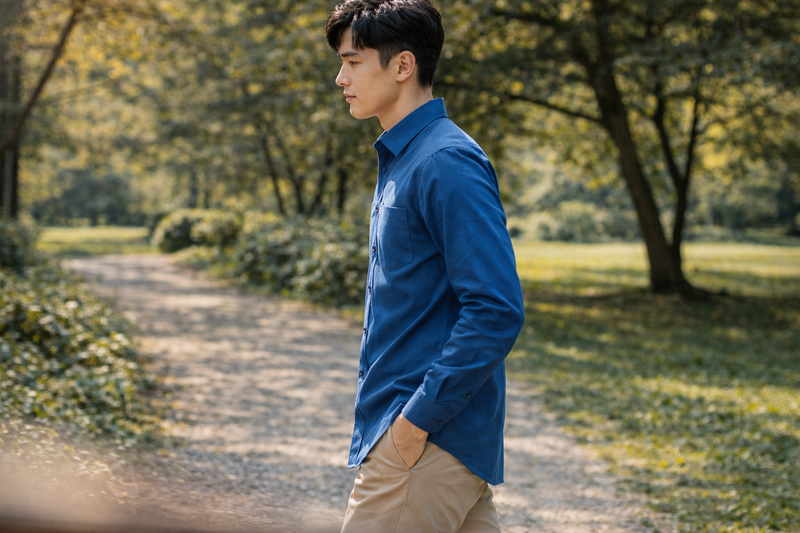 Men’s Blue Slim Fit Cotton Casual Shirt 7