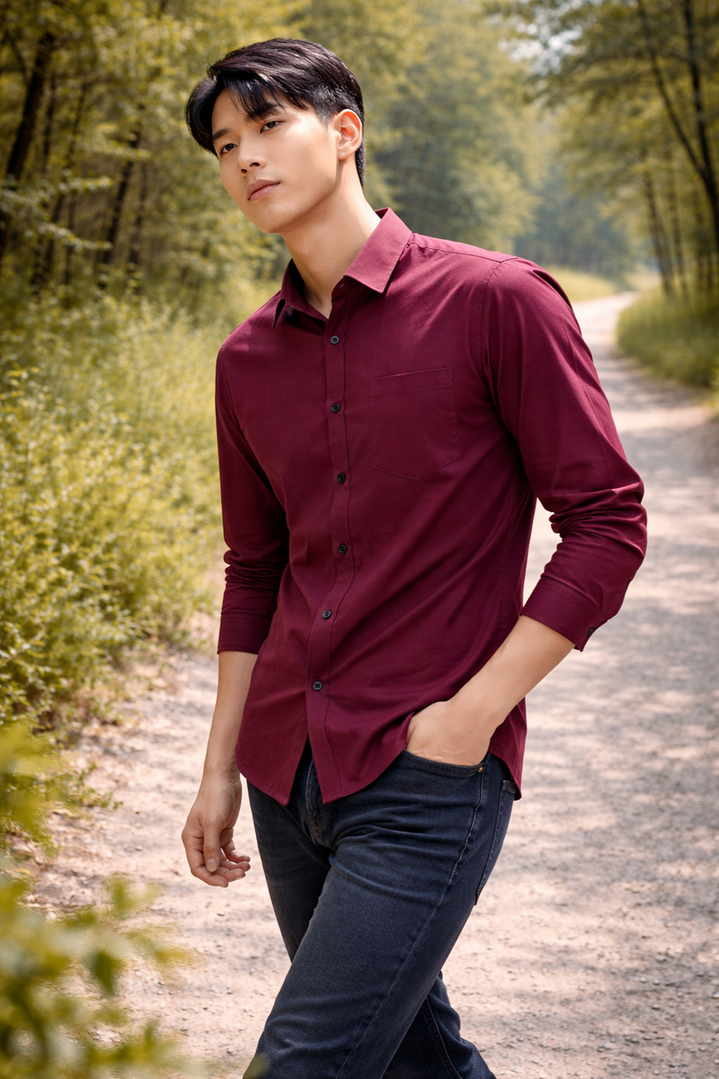 Men's Maroon Slim Fit Casual Shirt 7