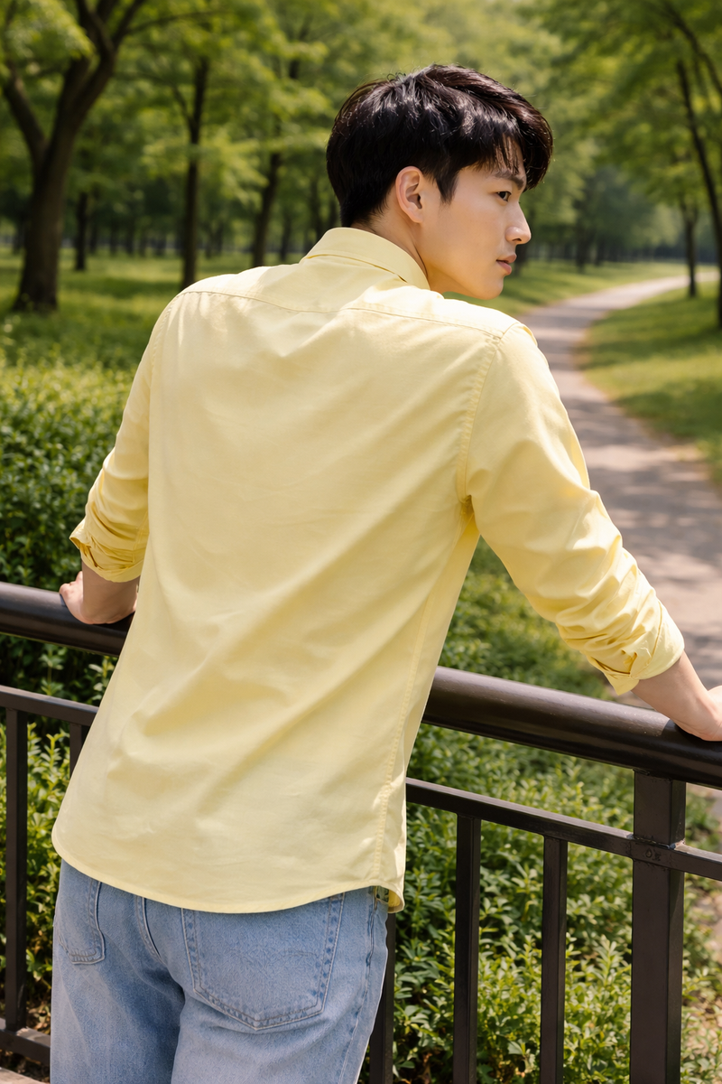 Men's Light Yellow Slim Fit Casual Shirt 7