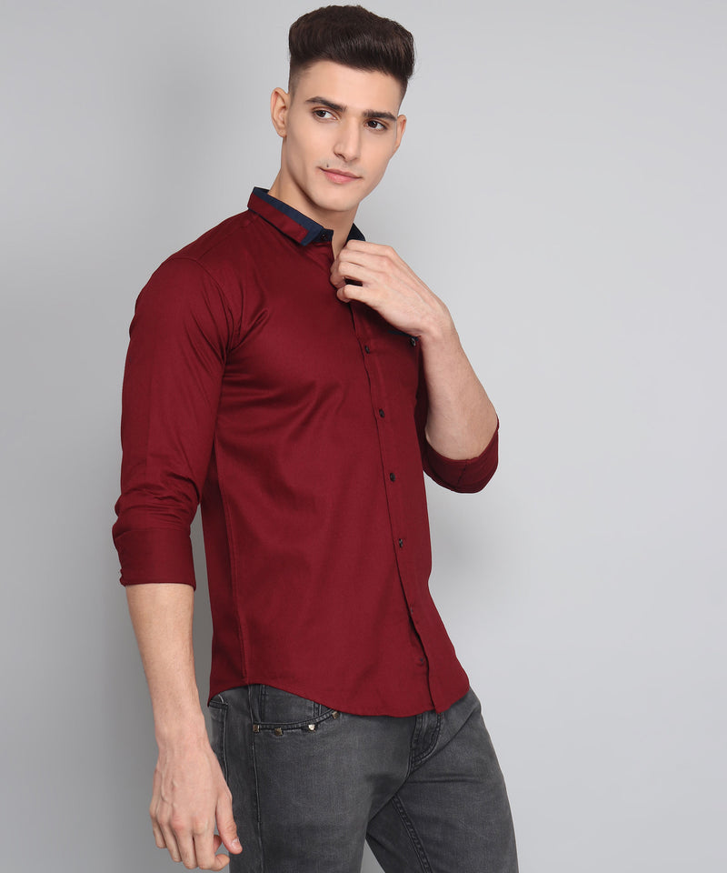 Deep Maroon Cotton Shirt for Men 8