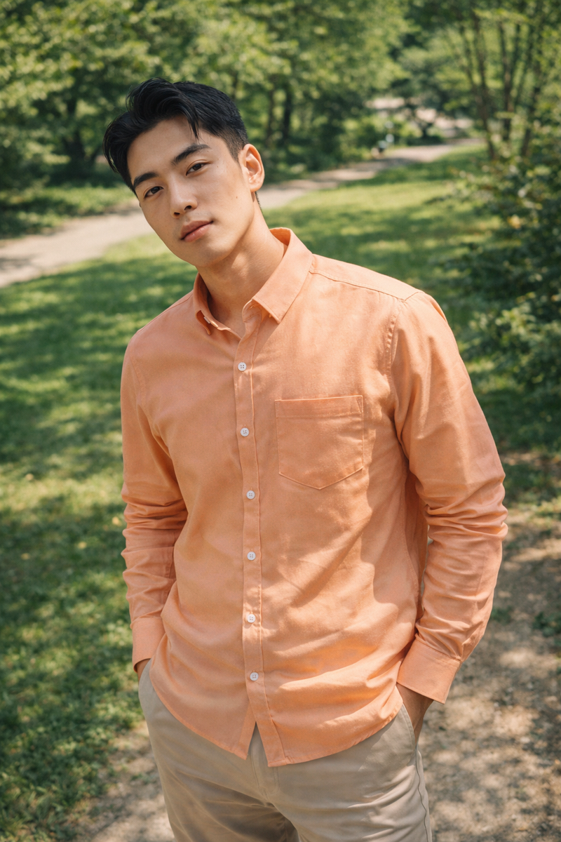 Men's Peach Slim Fit Casual Shirt 1