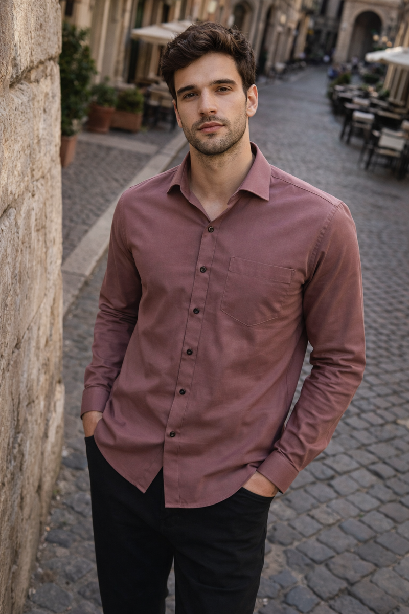 hombre Mauve lisa Spread Collar Slim Fit casual camisa 2