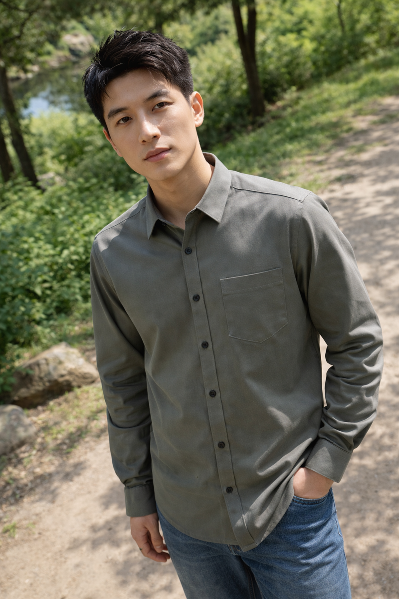 Men's Grey Slim Fit Casual Shirt 1