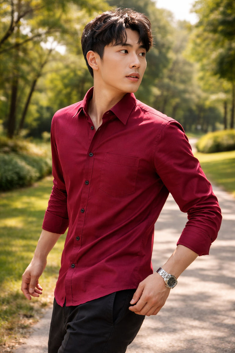 Men's Red Slim Fit Casual Shirt 3