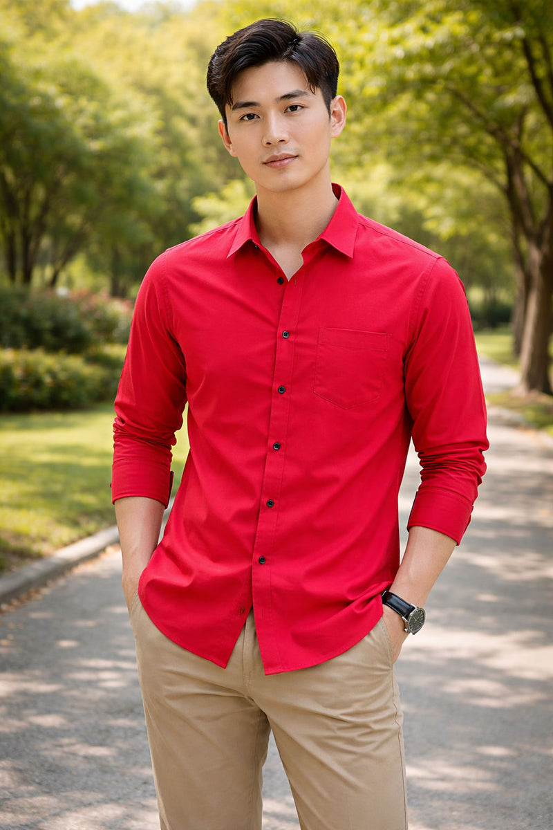 Men's Classical Red Slim Fit Casual Shirt 1