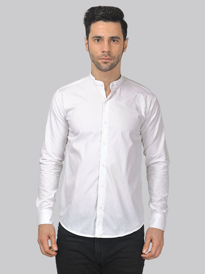 White Mandarin Collar Cotton Shirt for Men 6