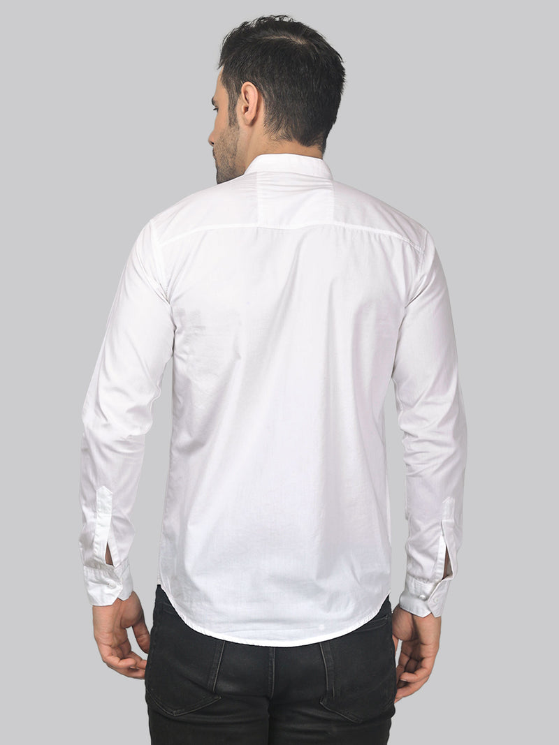 White Mandarin Collar Cotton Shirt for Men 3