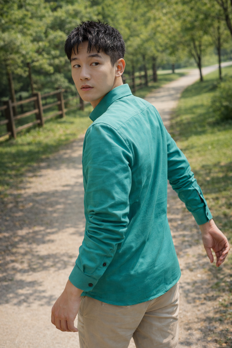 Men's Teal Green Slim Fit Casual Shirt 4