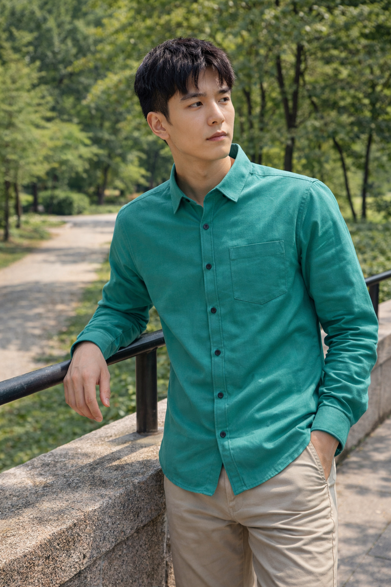 Men's Teal Green Slim Fit Casual Shirt 5