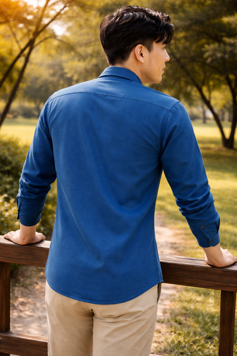 Men’s Blue Slim Fit Cotton Casual Shirt 6