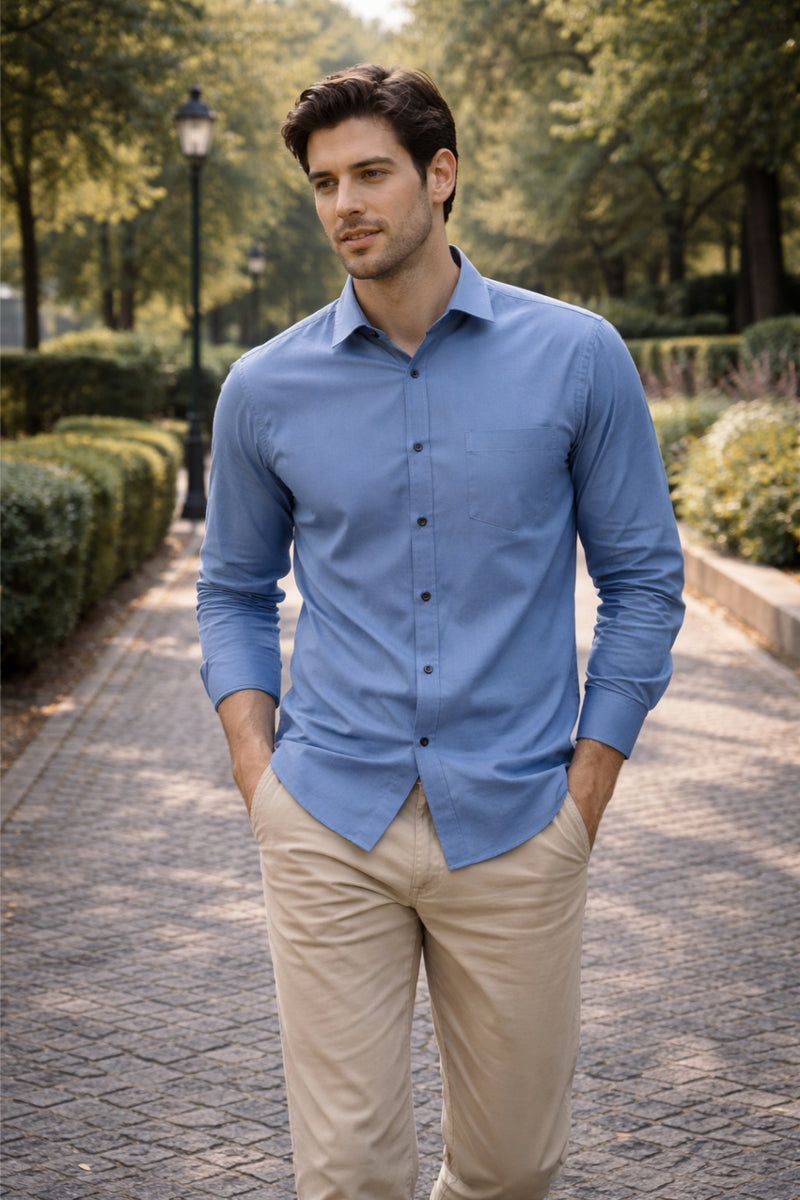 Men's Light Blue Solid Slim Fit Shirt 6