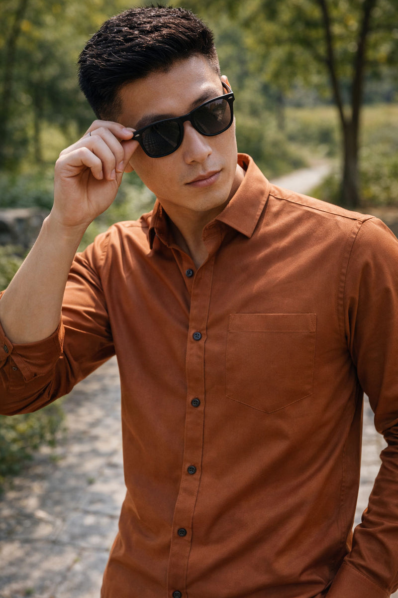 Men's Burnt Orange Slim Fit Casual Shirt 1