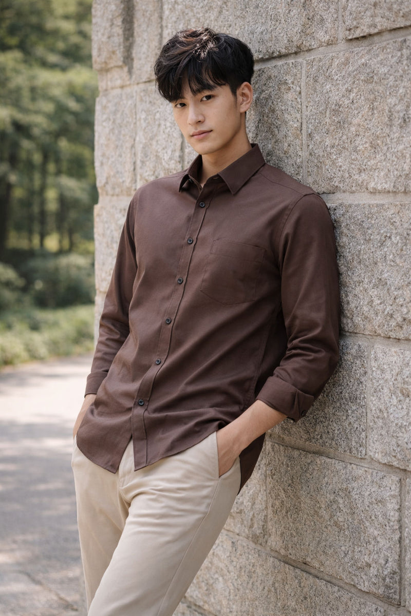 Mens Brown Slim Fit Casual Shirt 1