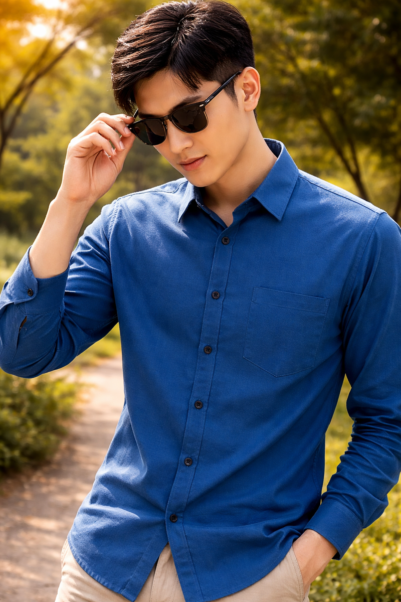 Men’s Blue Slim Fit Cotton Casual Shirt 1