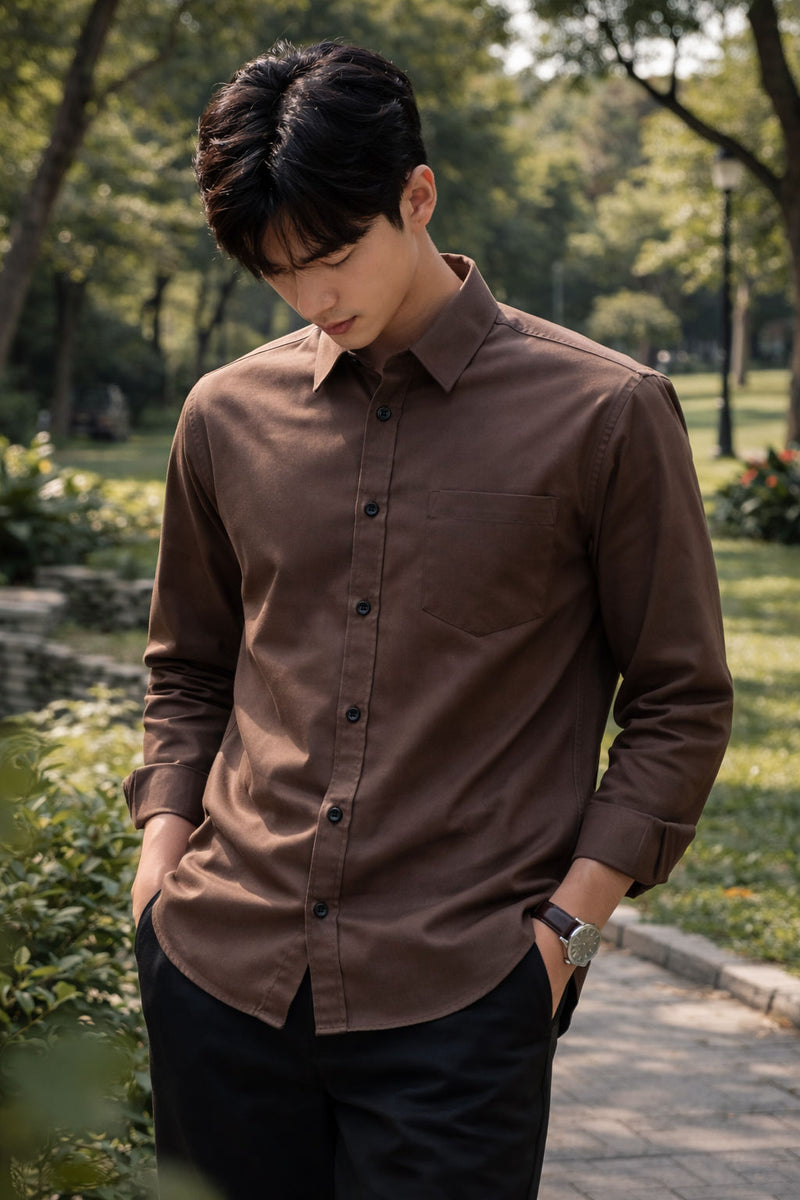 Mens Brown Slim Fit Casual Shirt 4