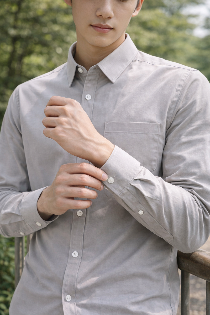 Men's Light Grey Slim Fit Casual Shirt 7