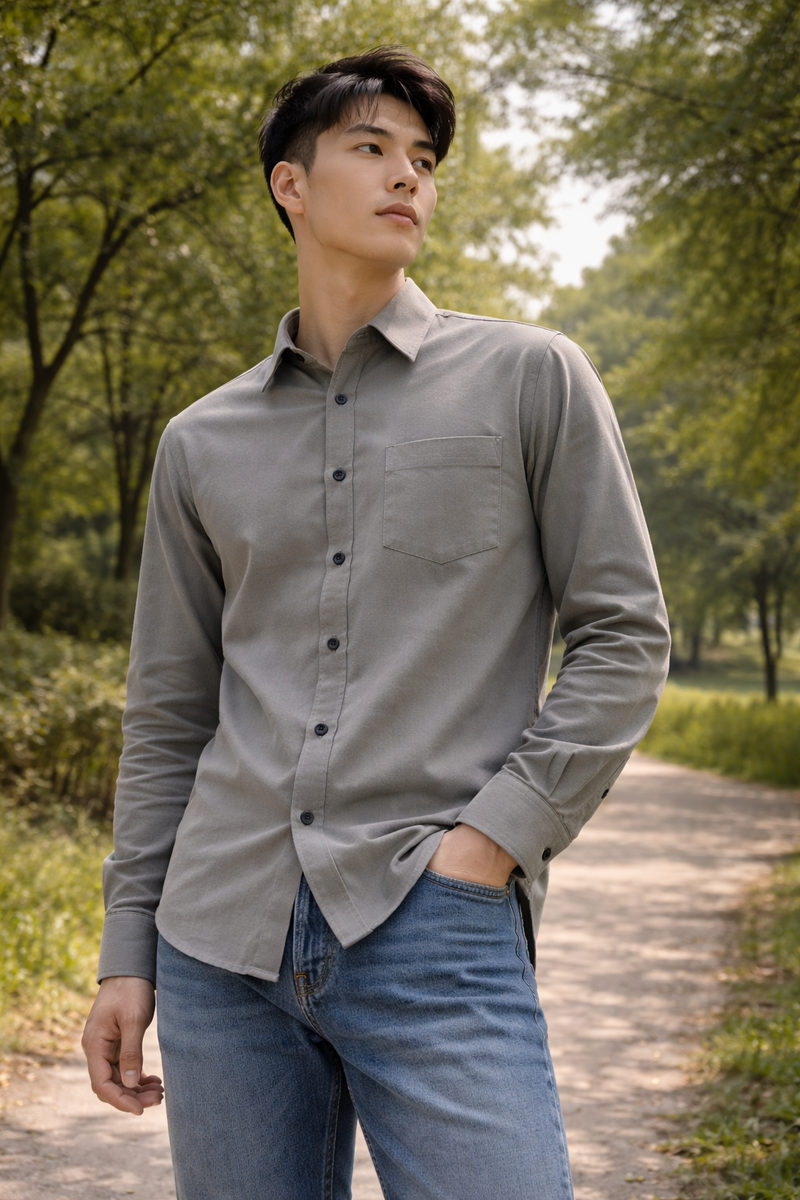 Men's Grey Slim Fit Casual Shirt 5