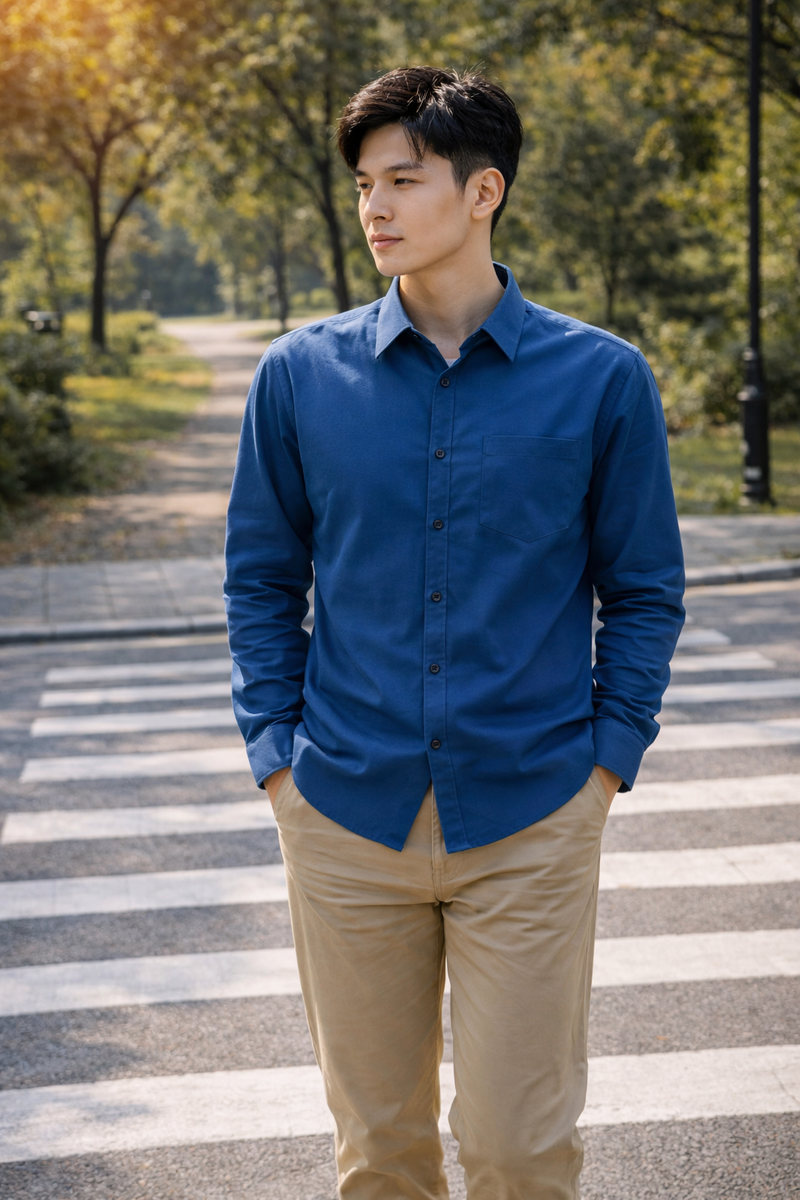 Men’s Blue Slim Fit Cotton Casual Shirt 4
