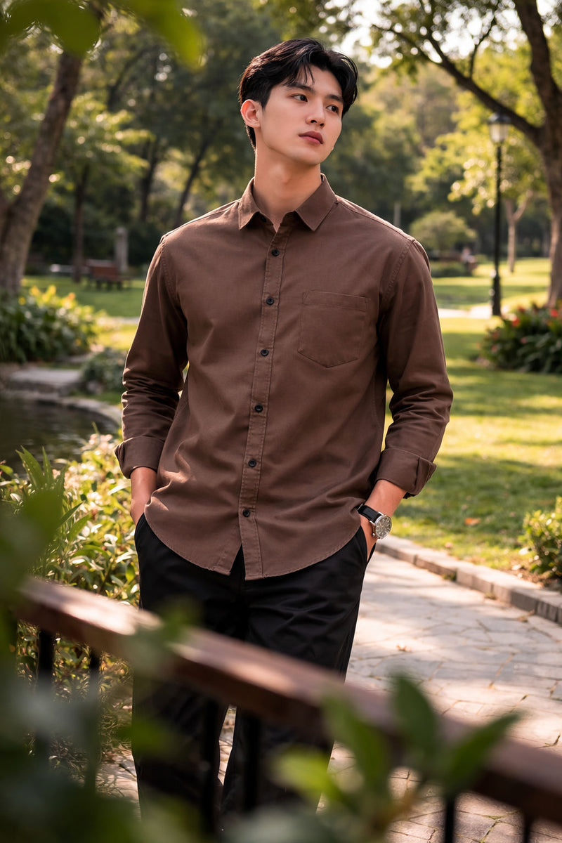 Mens Brown Slim Fit Casual Shirt 3