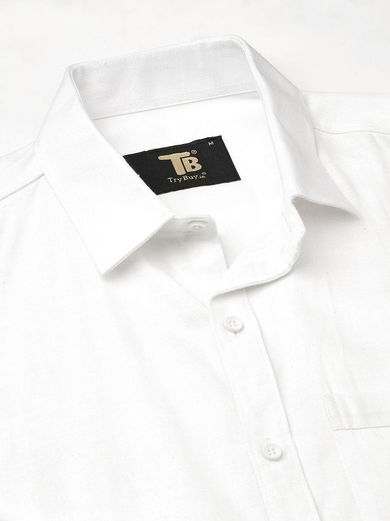 Solid White Cotton Linen Shirt for Men 9
