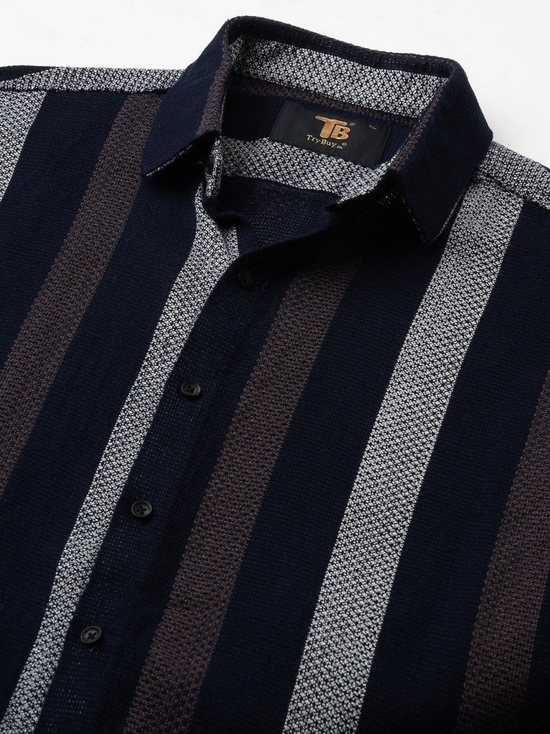 Cultured Crochet Jute Cotton Striped Half Sleeves Shirt for Men 4