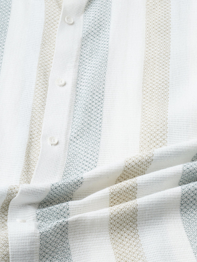 Effortless Cultured Crochet Jute Cotton Striped Half Sleeves Shirt for Men 2