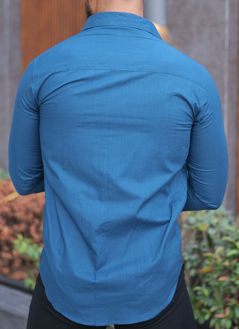 VOZIA Navy Double Pocket Linen Blend Shirt 5
