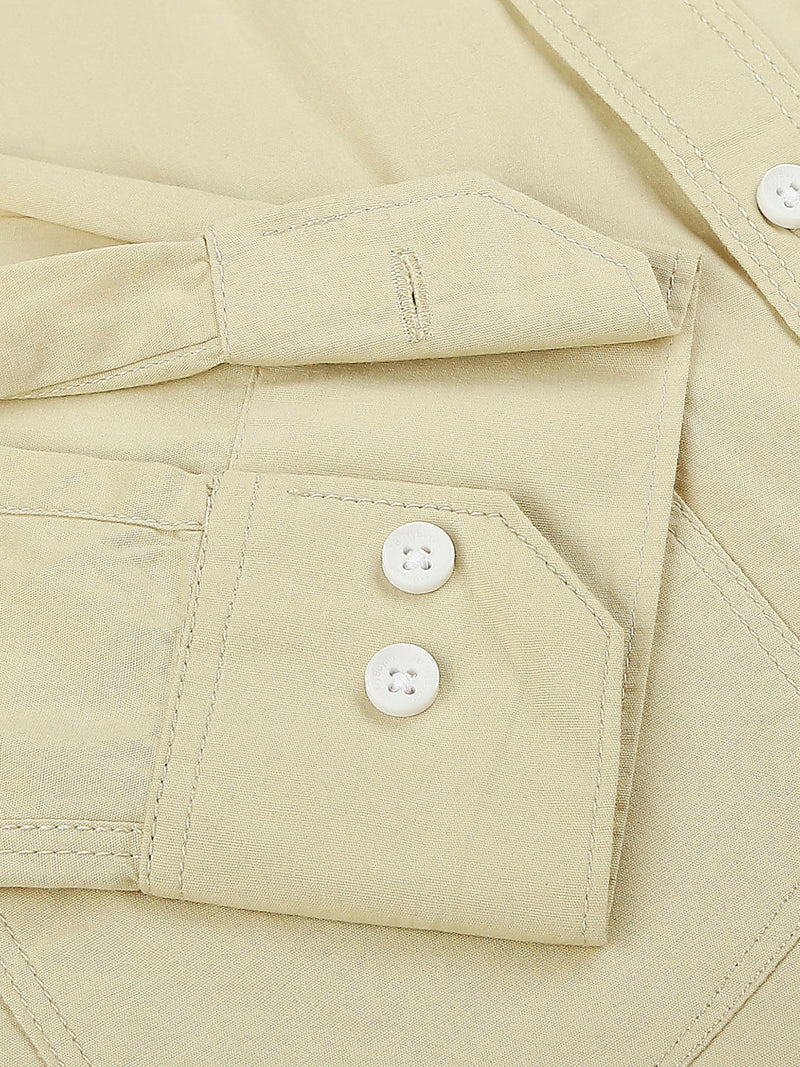 Cream Solid Double Pocket Men's Shirt 3