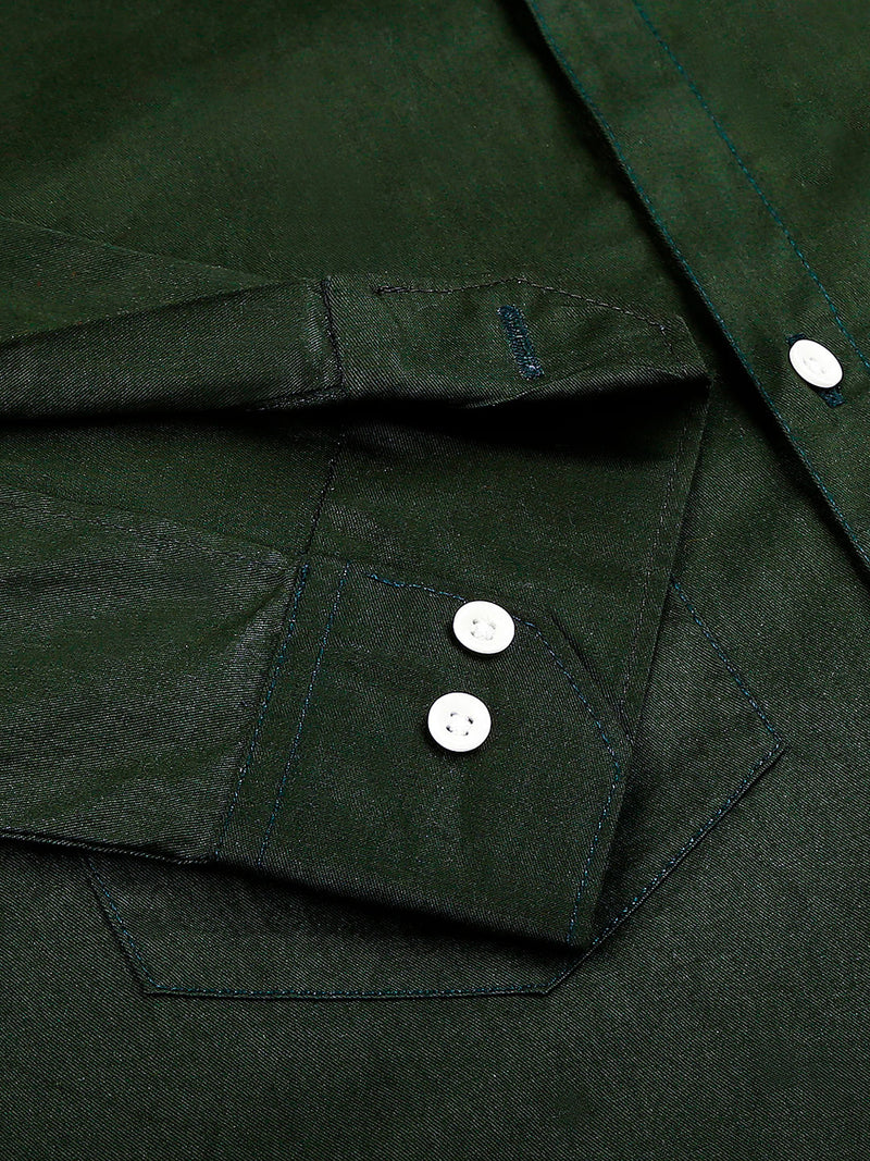 Green Solid Double Pocket Mandarin Men's Shirt 3