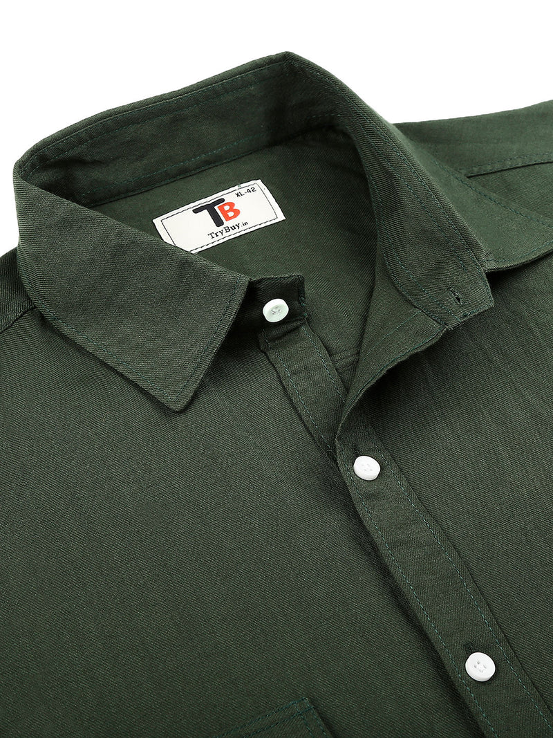 Green Cotton-Linen Double Pocket Shirt for Men 3
