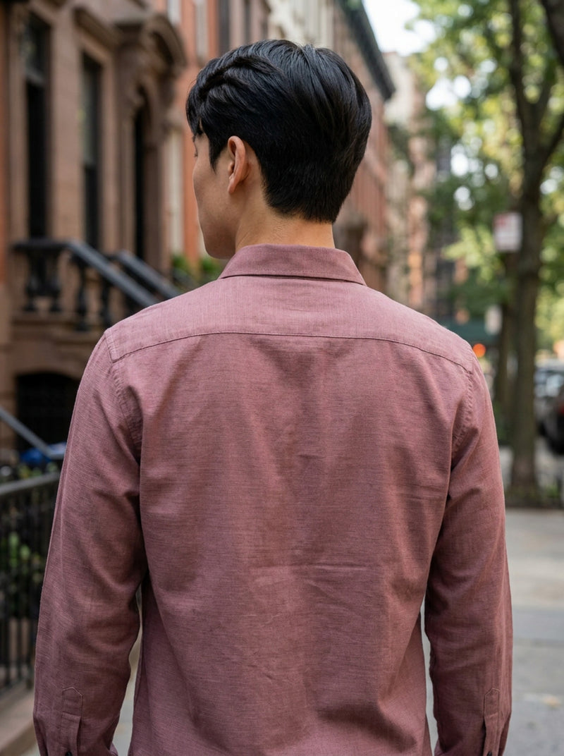 Men's Dusty Rose Thick Cotton-Linen Slim Fit Shirt 6