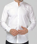 White Mandarin Collar Cotton Shirt for Men
