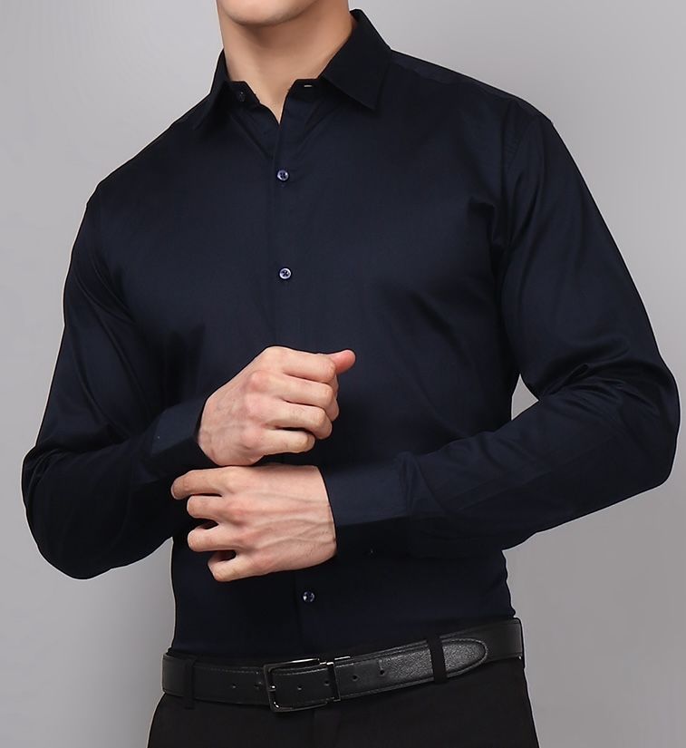 Navy Blue Formal Cotton Shirt for Men 1