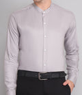 Silver Mandarin Collar Cotton Shirt for Men