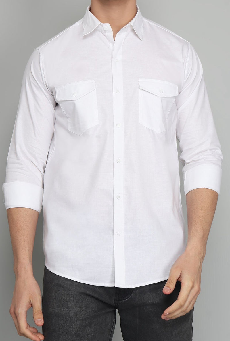blanco doble bolsillo camisa 1
