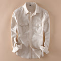 Cream Double Pocket Cotton Linen Shirt for Men - TB_76