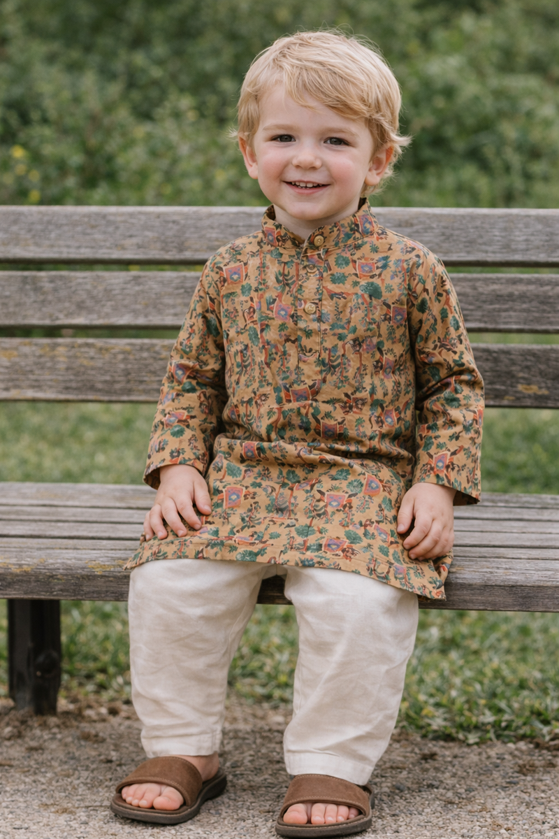 TryBuy Boys Mustard Embroidered Printed Kurta - Size 20 (3-4 Years) | TB_802_KID 4