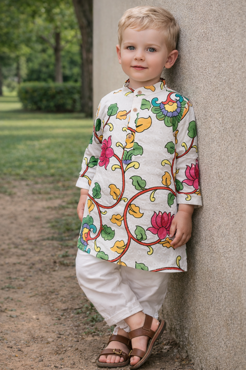 TryBuy Boys White Floral Embroidered Printed Kurta Pajama Set - Size 20 (3-4 Years) | TB_806_KID 5