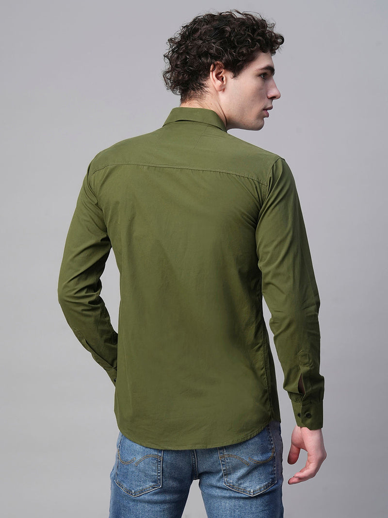 Angers Army Green Solid Cotton Shirts for Men 9