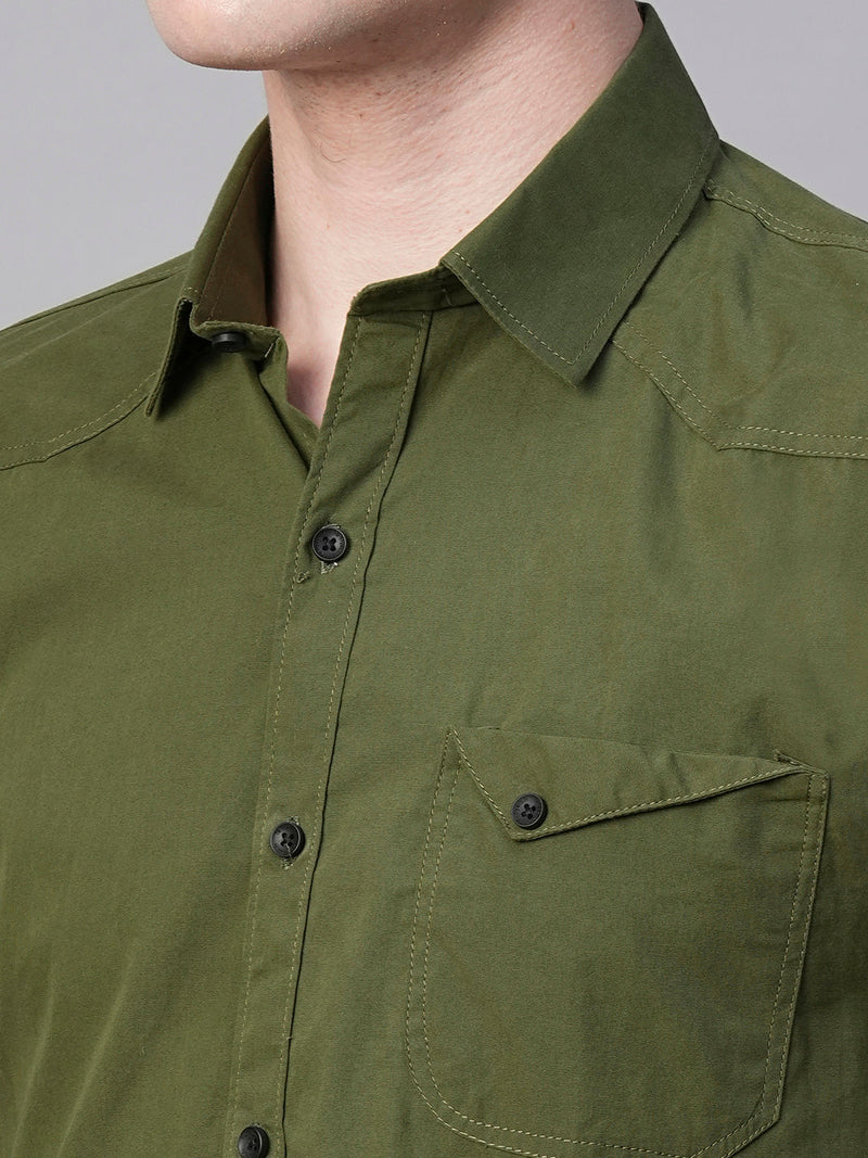 Angers Army Green Solid Cotton Shirts for Men 3