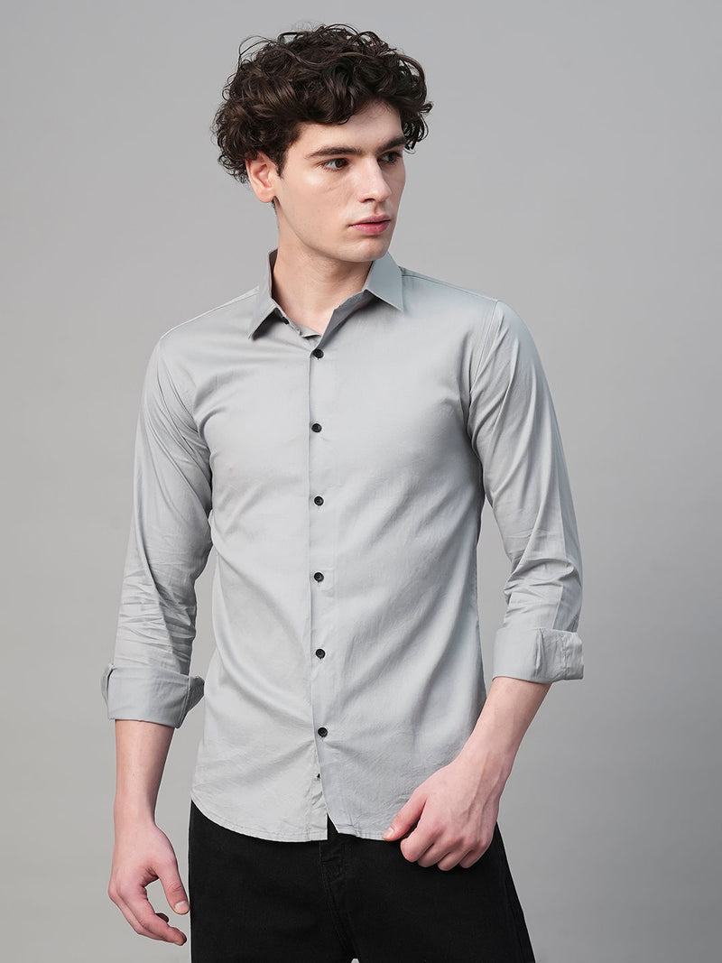 Pays Solid Silver Cotton Shirts for Men 3