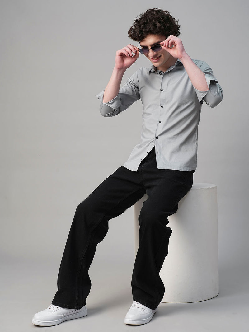 Pays Solid Silver Cotton Shirts for Men 4