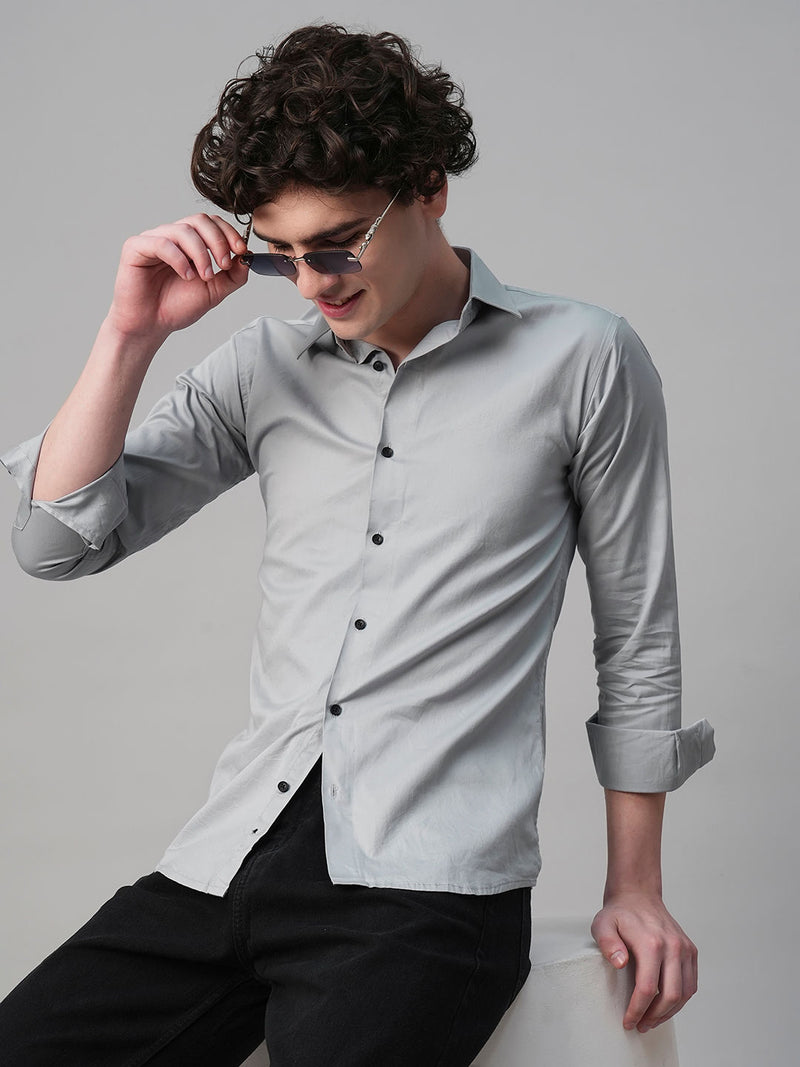 Pays Solid Silver Cotton Shirts for Men 1