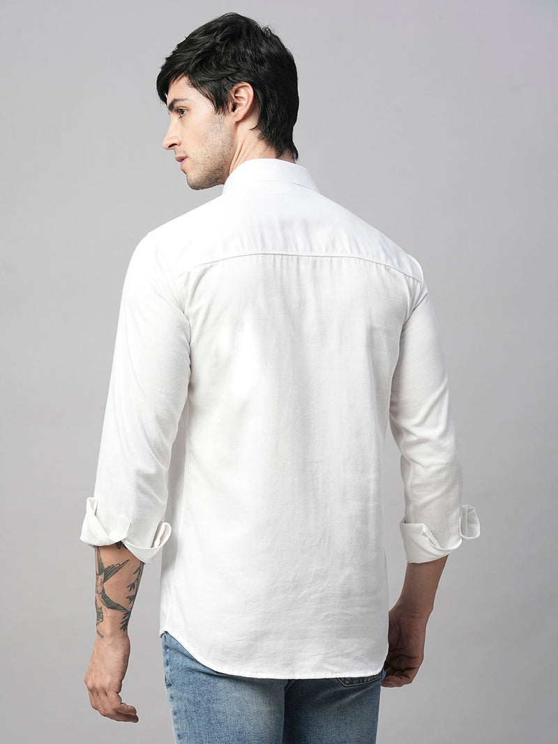 Solid White Cotton Linen Shirt for Men 8