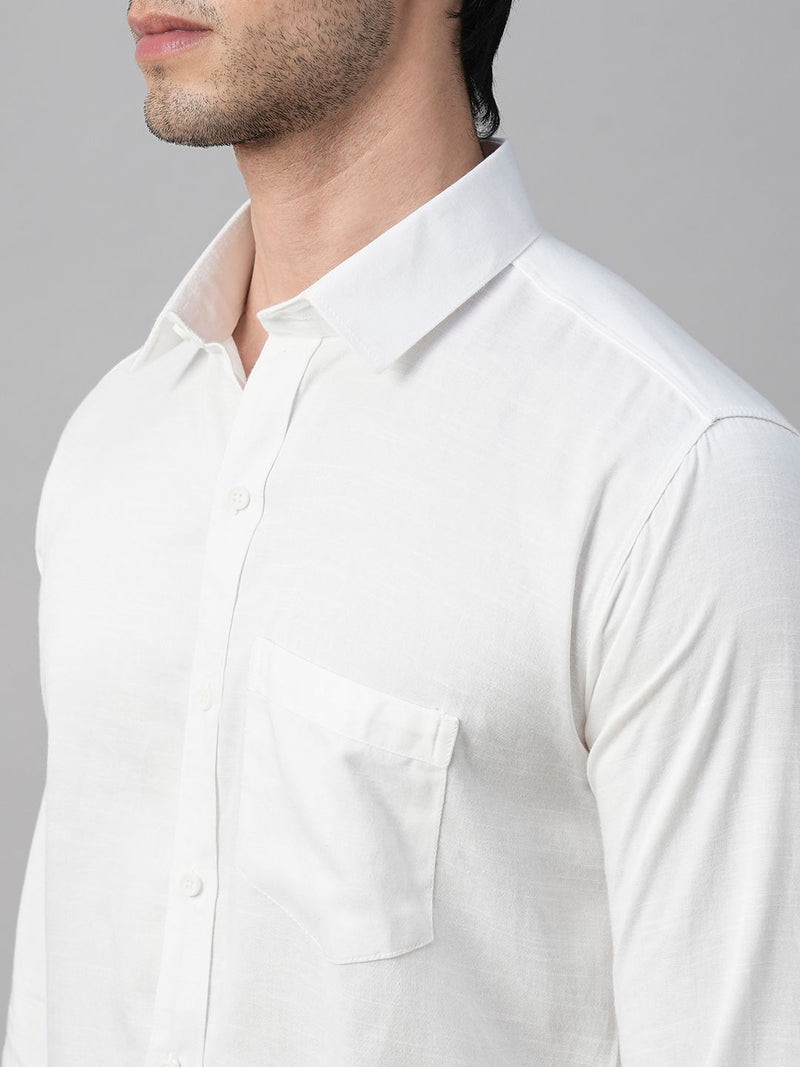 Solid White Cotton Linen Shirt for Men 7