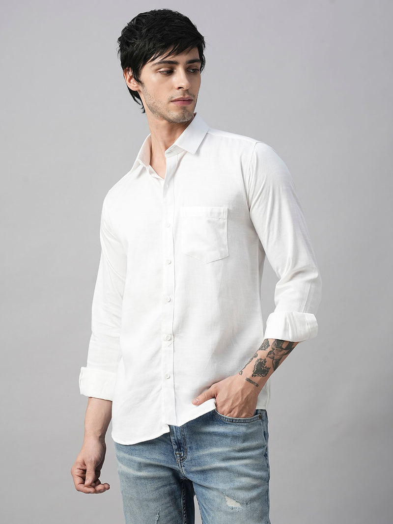 Solid White Cotton Linen Shirt for Men 6