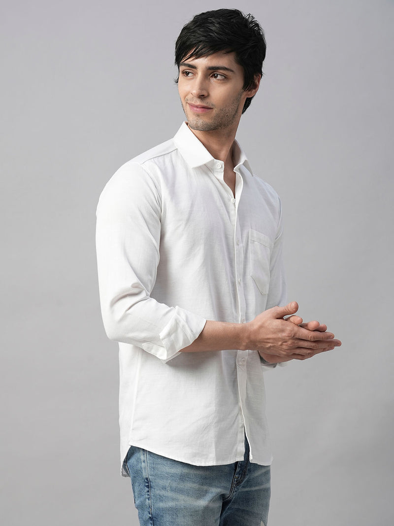 Solid White Cotton Linen Shirt for Men 5